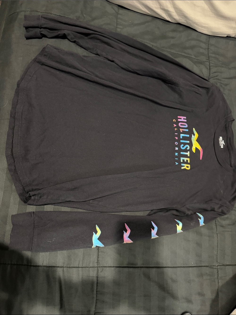 Hollister Black Long Sleeve Tee with Rainbow Seagull Logos